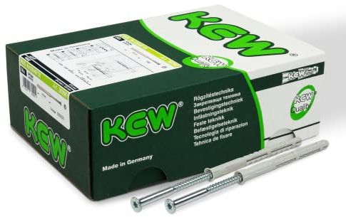 KEW 50x Rahmen-Dübel mit Torxschraube RDD TX - Bit T30 - Premium Nylon-Dübel für Beton, Holz, Metall, Stein, Ziegel, etc. - 8x120mm - 50er-Pack