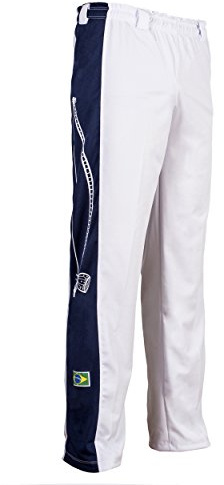 JL Sport Authentic Brazilian Capoeira Martial Arts Pants Training Abadas - Unisex (White with Berimbau Along Leg)