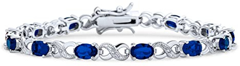Bling Jewelry 9CT Simulierter Saphir Rubin Morganit Smaragd Turmalin Kubikzirkonia Blau Pink Grün Rot AAA Oval CZ Symbol Unendlichkeit Milgrain Tennisarmband für Frauen Rosé Silber plattiert