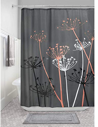 iDesign Thistle Duschvorhang, 183 x 183 cm, grau/koralle, Polyester