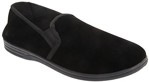 Zedzzz Mens Ross Twin Gusset Velour Slippers (9 UK) (Black)