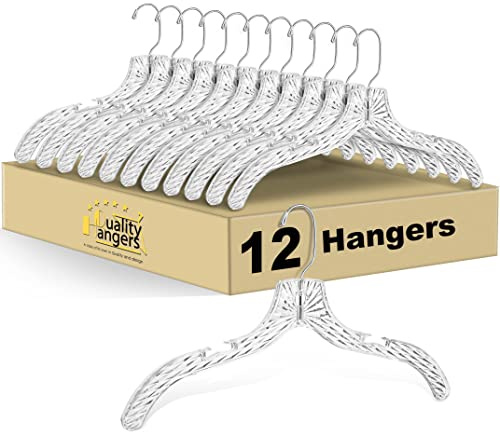 Quality Clear Plastic Hangers 12 Pack - Durable Crystal Cut Heavy Duty Hangers for Clothes, Shirts, Suits, Coats, Dresses
