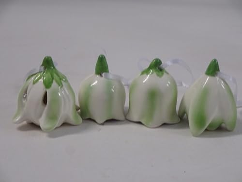 Kleine Porzellan-Blümchen im 4er-Set♥Osterglöckchen z. Hängen, ca. 4,5 cm
