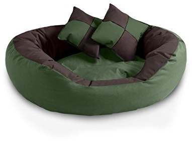 BedDog® 4in1 Hundebett SABA, Wende-Hunde-Kissen oval-rund, großes Hundekörbchen, abwischbares Hundebett mit Rand, für drinnen, draußen, L, Mystic, grün-braun