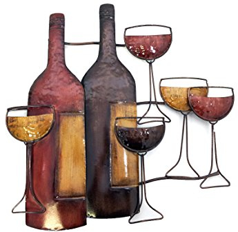 Nouveau - Contemporain l'art de mur en métal de décoration intérieure - Marron verres à vin Bouteille de Scène