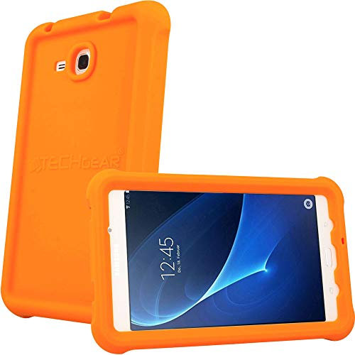 TECHGEAR Bumper Case fits Samsung Galaxy Tab A 7.0 (SM-T280 Series) Rugged Heavy Duty Anti-Shock Rubber Edge Protective Easy Grip Case + Screen Film [Orange] - Kids & School Friendly Case