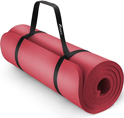 TRESKO Yogamatte Phthalatfrei - Gymnastikmatte rutschfest, extra dicke Pilatesmatte Fitnessmatte mit Tragegurt, 185 x 60 x 1,0cm