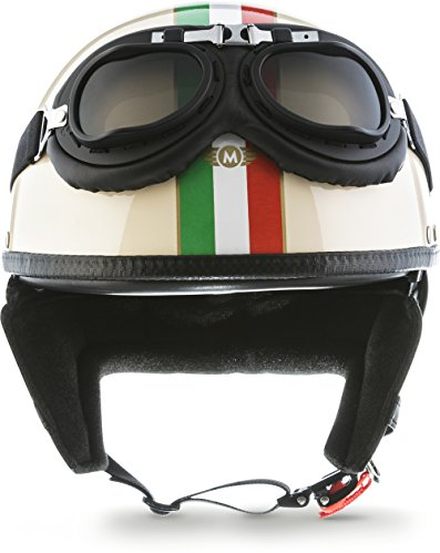 Moto Helmets® D22-Set „Italy“ · Brain-Cap · Halbschale Jet-Helm Motorrad-Helm Roller-Helm Scooter-Helm Bobber Mofa-Helm Chopper Retro Cruiser Vintage Pilot Biker Helmet Brille Visier · S (55-56cm)