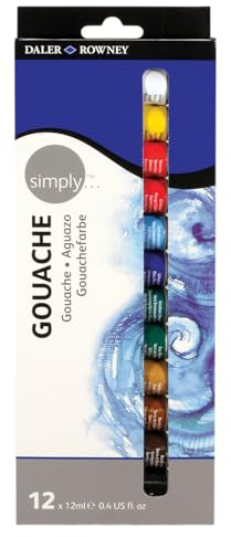 Daler-Rowney Simply 12ml Gouache Paint Set, 12 Assorted Colours, Opaque Watercolour, Ideal for Entry-Level Artists & Hobbyists