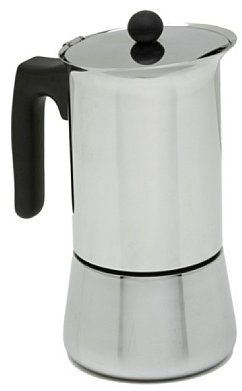 ALZA Basic Inox - Cafetera Italiana de 6 Tazas, 300ml, Acero Inoxidable, Para Cualquier Cocina, Inducción, Mango Ergonómico, Asa Resistente al Calor