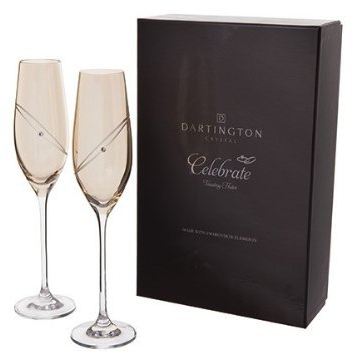 Dartington Personalised Celebration Gold Glitz Pair of Champagne Flutes Glasses - Add Your Own Message
