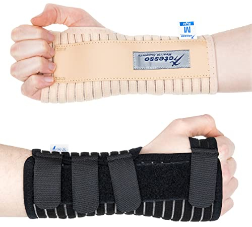 Actesso Atmungsaktive Handgelenkschiene Handgelenkstütze - Entlastung für Karpaltunnelsyndrom, Verstauchungen, RSI und Sehnenscheidenentzündung (Beige Rechts, M)