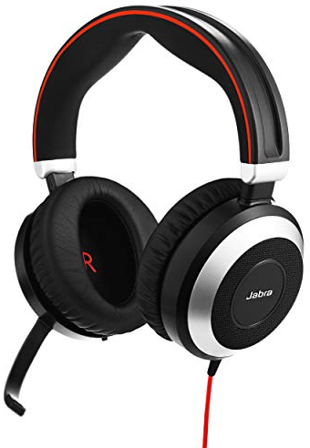 Jabra Evolve 80 MS – Auriculares Estéreo Over-Ear con Cable Certificados por Microsoft con Cancelación Activa del Ruido – Conexiones USB-A y Jack de 3,5 mm – Negro