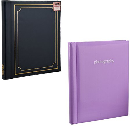 Arpan 2 Pack of Photo Albums Self Adhesive Large Picture Book Modern Style Wiro Binder In Black/Blue/Red/Vintage Birds/Butterfly (Blue/Purple)