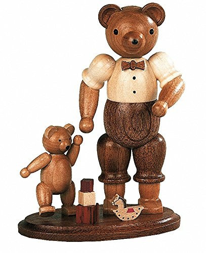 Mueller Bär, Bärenvater mit spielendem Kind, 10 cm hoch, natur, original Erzgebirge Seiffen