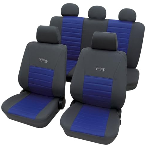 PETEX Auto Sitzbezüge Universal Komplett Set 11-teilig - Active Sports blau, Eco Class mit SAB 1 Vario