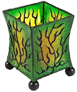 Windlicht Teelicht Teelichthalter Kerzenhalter Deko Resin Bali Asia Fieberglas Mediterrane eckig Color Grün