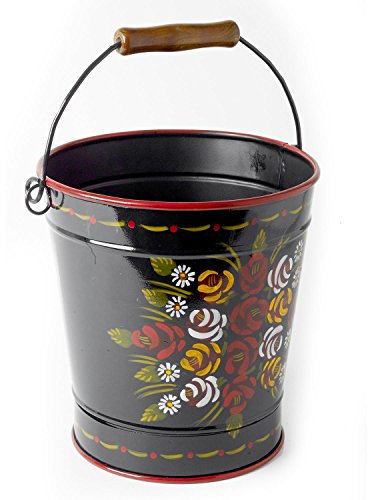 Large Hand Painted Narrow Boat Style Bucket / Planter - Canal Art Design - Black Finish