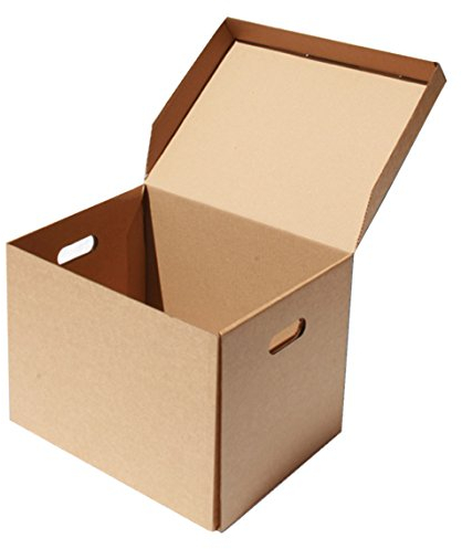 Storage Boxes - 400x325x254mm (15.75x12.75x10ins). Pack of 10 Cardboard Archive Boxes with Hinged Lids & Hand Holes for Carrying. Ideal for Home or Office Storage of Documents, Files, Folders & Books. Flatpacked & Easy to Assemble. Fast Delivery