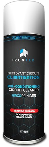 Nettoyant Climatisation Voiture et Maison 400ml | Irontek | Mousse Désinfectante Aérosol | Bactéricide, Fongicide, Désodorisant | Élimine Odeurs, Entretien Circuit Habitacle Auto clim Parfum Menthol