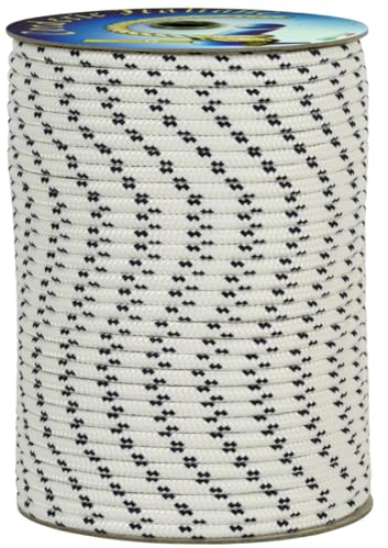 Corderie Italiane 006006022 Treccia mare multiuso giardino e fai da te, stabilizzato ai raggi U.V. resistente a intemperie e agenti atmosferici, 6 mm, 100 mt, colore bianco con spia blu