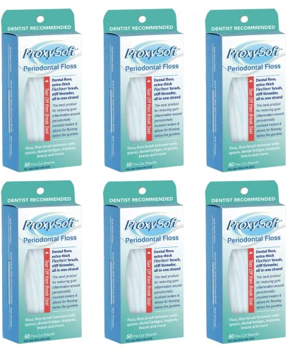 ProxySoft Zahnseide für Zahnspangen mit Einfädler und dicker Proxy-Bürste, 6 Packungen
