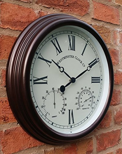 Westminster Outdoor Garden Wall Clock With Temperature And Humidity Roman Numerals - 38cm