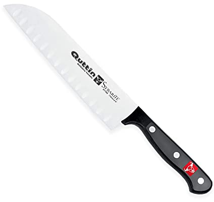 Quttin Santoku Filetero Profesional, Hoja Afilada Remaches Acero Inoxidable, Molibdeno Vanadio, Sushi, Mango POM Resina Acetalica. Sybarite Negro, Hoja 17 cm
