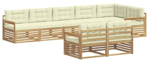 vidaXL Outdoor-Sofagarnitur mit Kissen 8 pcs Weiß und Creme Polyester, Akazienmöbel, modernes Sofa-Set für den Außenbereich, Gartenliege und modulare Sitzgelegenheit, Flexibler Entspannungsbereich