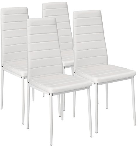 tectake® 4er Set Esszimmerstühle, Stuhl mit hoher Rückenlehne, 45 x 48 x 98,5 cm, Küchenstühle, Stühle für Esstisch, Esszimmer, Dining Table, Vorzimmer Möbel Set gepolstert - weiß