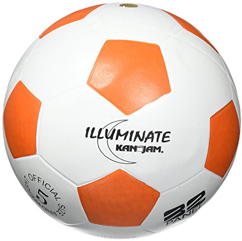 Kan Jam Illuminate LED Fußball, Leuchtfußball - im Dunkeln leuchtender Fußball - Offizielles Gewicht & Größe 5 - Weiß/Orange - Fußball Spaß bis in die Nacht dank bewegungsaktivierter LED-Beleuchtung