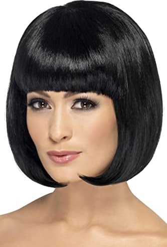 Smiffys Damen Kinnlanger Bob Perücke mit Pony, 30 cm, Partyrama Perücke, Schwarz, One Size, 42389