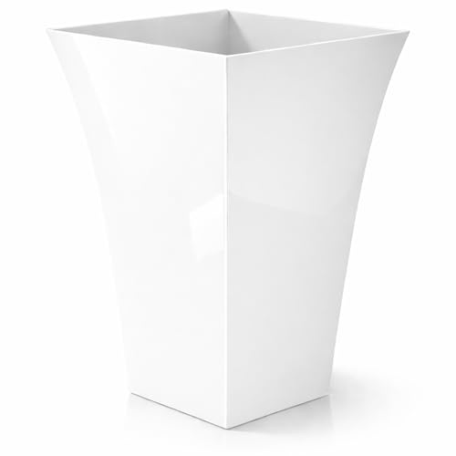CrazyGadget® Large Milano Tall Planter Square Plastic Garden Flower Plant Pot Gloss Finish (1, White)