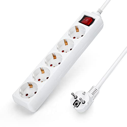 Aigostar Steckdosenleiste 5-fach mit Schalter Tischsteckdose Kindersicherung 3g1.0m㎡ 1,5 m Kabel, Weiß