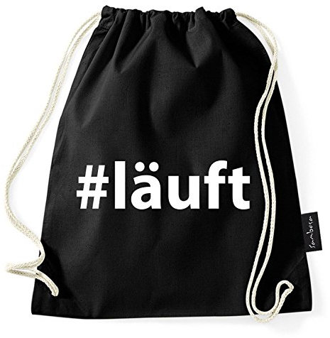 Über 60 Sprüche & Designs auswählbar/Sambosa Turnbeutel mit Spruch/Beutel: Schwarz/Rucksack/Jutebeutel/Sportbeutel/Hipster, Bag:#läuft