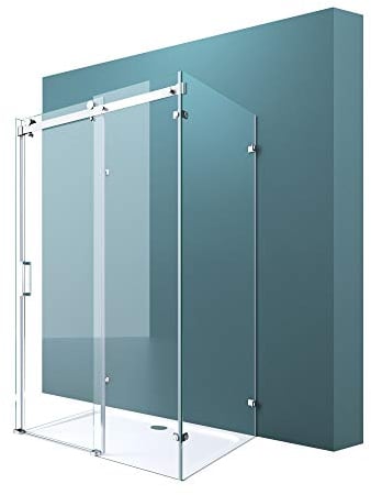 Mai & Mai U-Form Duschkabine 80x100x80cm Rahmenlos [inklusive Duschwanne] Höhe:195cm 8mm Schiebetür Duschabtrennung ESG Nano Klarglas 4-Punkt Halterung Duschwand Rav17-2UK