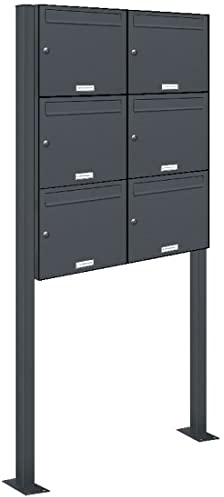 AL Briefkastensysteme 6er Standbriefkasten in Anthrazitgrau RAL 7016 als 6 Fach Briefkastenanlage DIN A4 in Postkasten Briefkasten Design modern