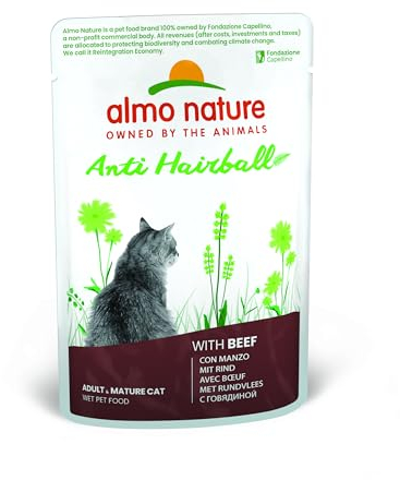 almo nature Functional Anti-Hairball Katzenfutter, Nassfutter für ausgewachsene Katzen mit Rind. 30er Pack (30 x 70g)