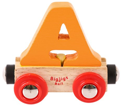 Bigjigs Rail Name Letter A, Orange Personalised Wooden Railway Carriage | Personalised Wooden Letter Carriage, Spell Out Names on Your Train Set, Compatible with Most Major Wooden Railway Brands