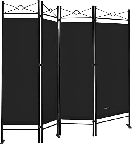 DEUBA® Trennwand 180x160cm 4 teilig Blickdicht Freistehend Faltbar Stabil Indoor Wohnzimmer Schlafzimmer Büro Raumteiler Spanische Wand Paravent Schwarz