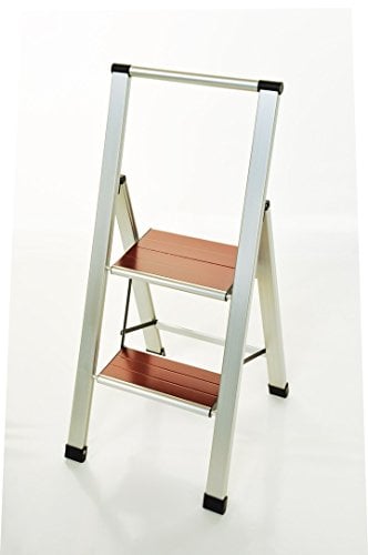 Klapptrittleiter Marona 2 - mit 2 Stufen, 150kg last, klappbar, Alu, Massivholz, Haushaltsleiter, Trittleiter, Design, Leiter, Haushalt, Aluminium