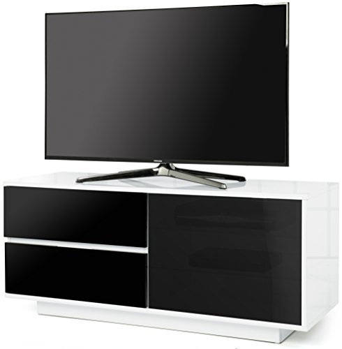 Centurion Supports Gallus ULTRA Remote Friendly BeamThru Gloss White with 2-Black Drawers 26-55 Flat Screen Cabinet TV Stand