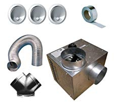 Kit caisson + accessoires recuperation air chaud cheminee foyer ferme 400m3h