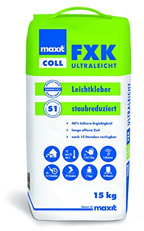 MAXIT coll FXK ultralight - adesivo leggero | 15 kg | Malta, colla per piastrelle, malta per pannelli sottili - anche per piastrella su piastrella | Zona subacquea umida e permanente | 24 ore