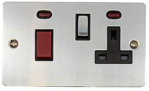 Flat Polished Chrome Cooker Switch with Socket (Black Insert/Chrome Switch) - FC329