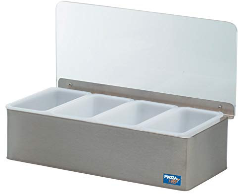 Piazza Portacondimenti con 4 Contenitori Rimovibili - Colore Grigio - in Acciaio Inox - Dimensione 30 x 14 x 9cm - Dispenser Portaspezie Per Tutti i Tipi di Cibo, Spezie, Condimenti