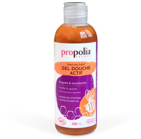 PROPOLIA - Bio - Gel douche Actif - Propolis, Mandarine & Camomille - Nettoyant, Purifiant & Apaisant - Parfum Agrumes - Enfants et Adultes - Fabriqué en France - 200 ml