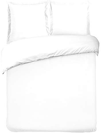 Vision - Bettwäsche, Uni, Weiß, Set aus Bettbezug 260 x 240 cm, mit 2 Kissenbezügen, für King-Size-Bett und Doppelbett – 100% Baumwolle