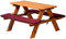 dobar® Picknicktisch für Kinder | Sitzbank aus Massiv-Holz | Kindersitzgarnitur inkl. passender Sitzauflagen | Kindersitzgruppe für Garten/Terrasse/Balkon | 89 x 79 x 50 cm | Braun/Rot