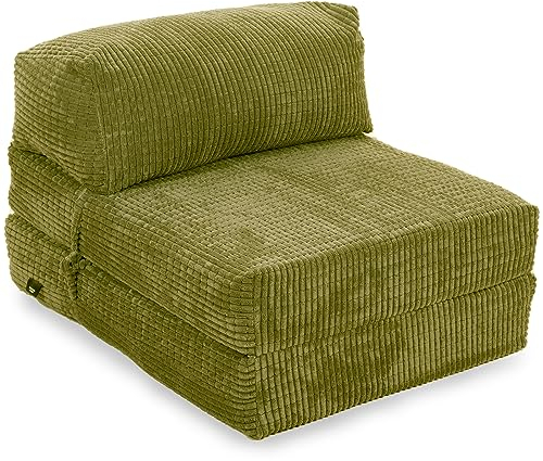 Gilda Jazz Chair Bed Fold Out Futon Single Mattress Corduroy (Budget, Lime)